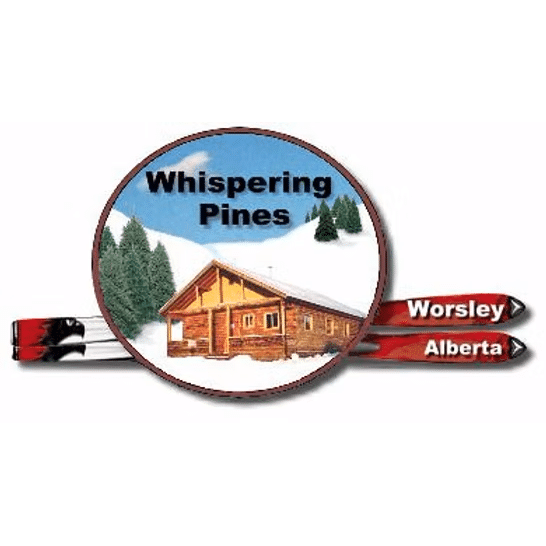 a logo with a house and trees