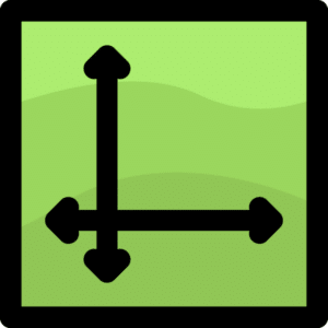 a black and green square with arrows