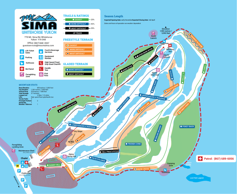 Winter Map of Mount Sima trails and ski runs